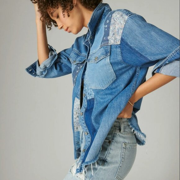 Retro Laura Ashley patchwork distressed denim shirt - RARE - Picture 2 of 16